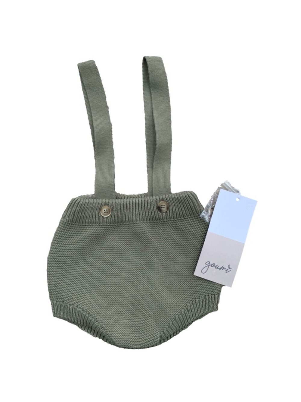 Goumi NWT Size 6-12 Months Olive Green Organic Cotton Knit Suspender Bloomers